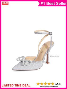 Women's 4.4" Stiletto Pumps Rhinestone Bow Ankle Strap Closed Toe Wedding Heels